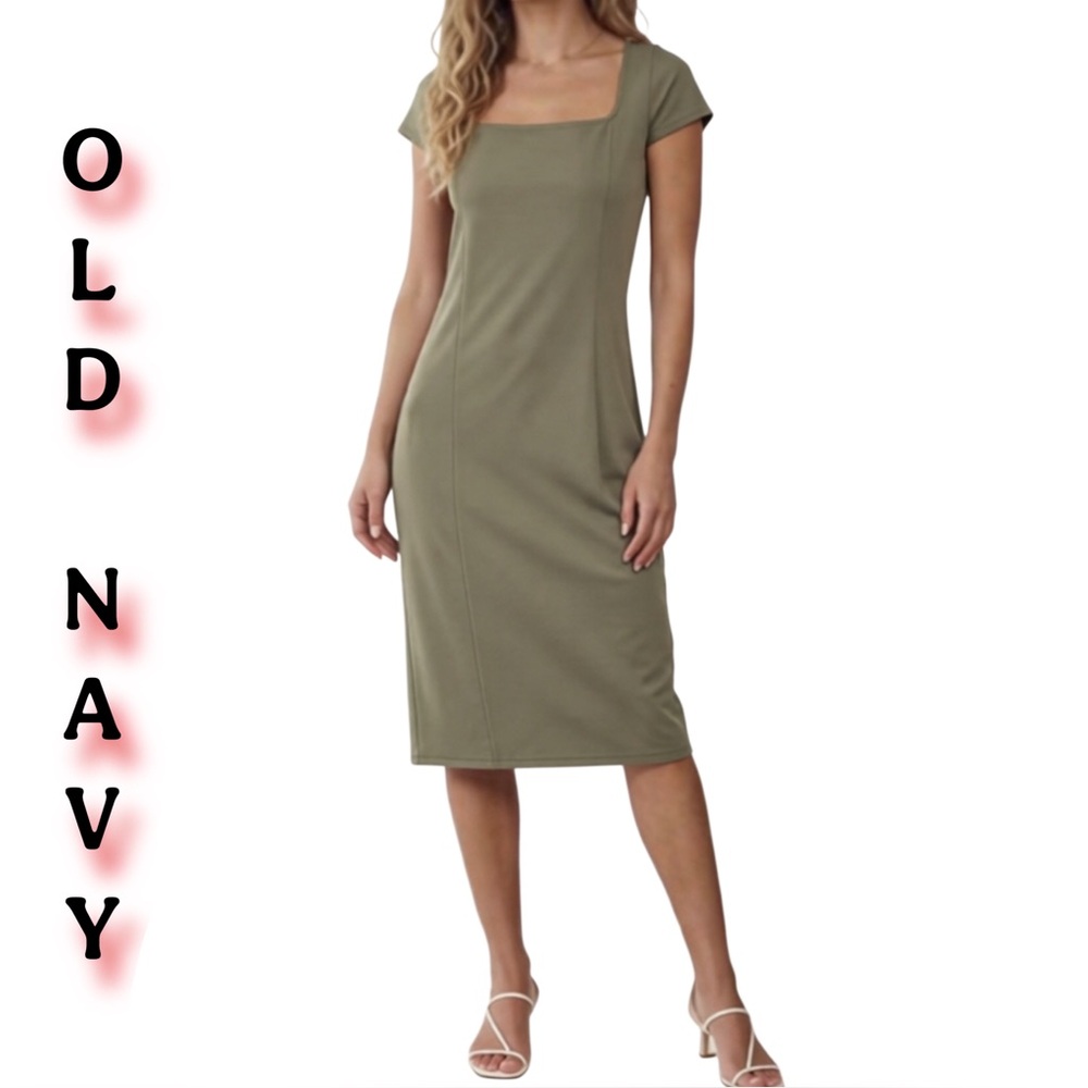 OLD NAVY Ponte Knit Fitted Square Neck Midi Dress